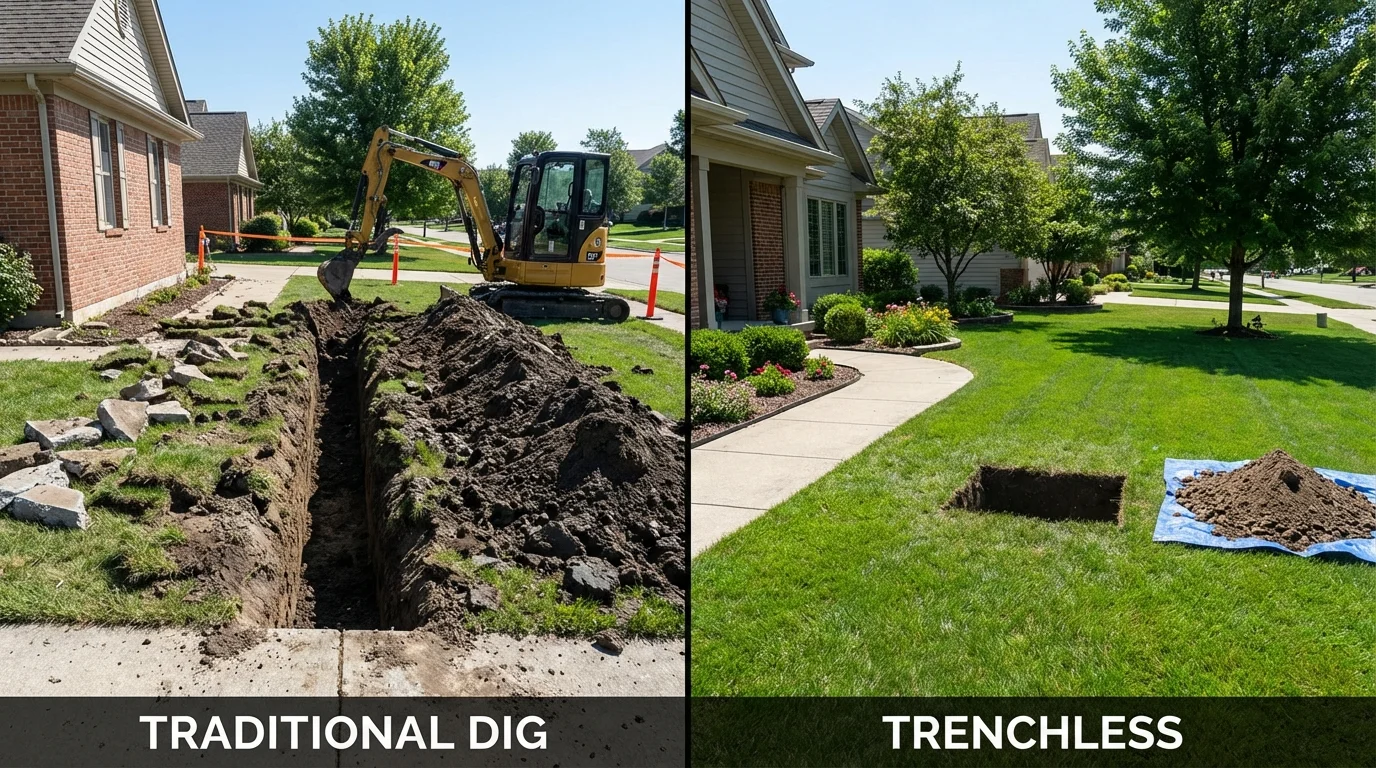 Trenchless sewer repair with minimal yard damage versus traditional excavation in Carrollton, MS